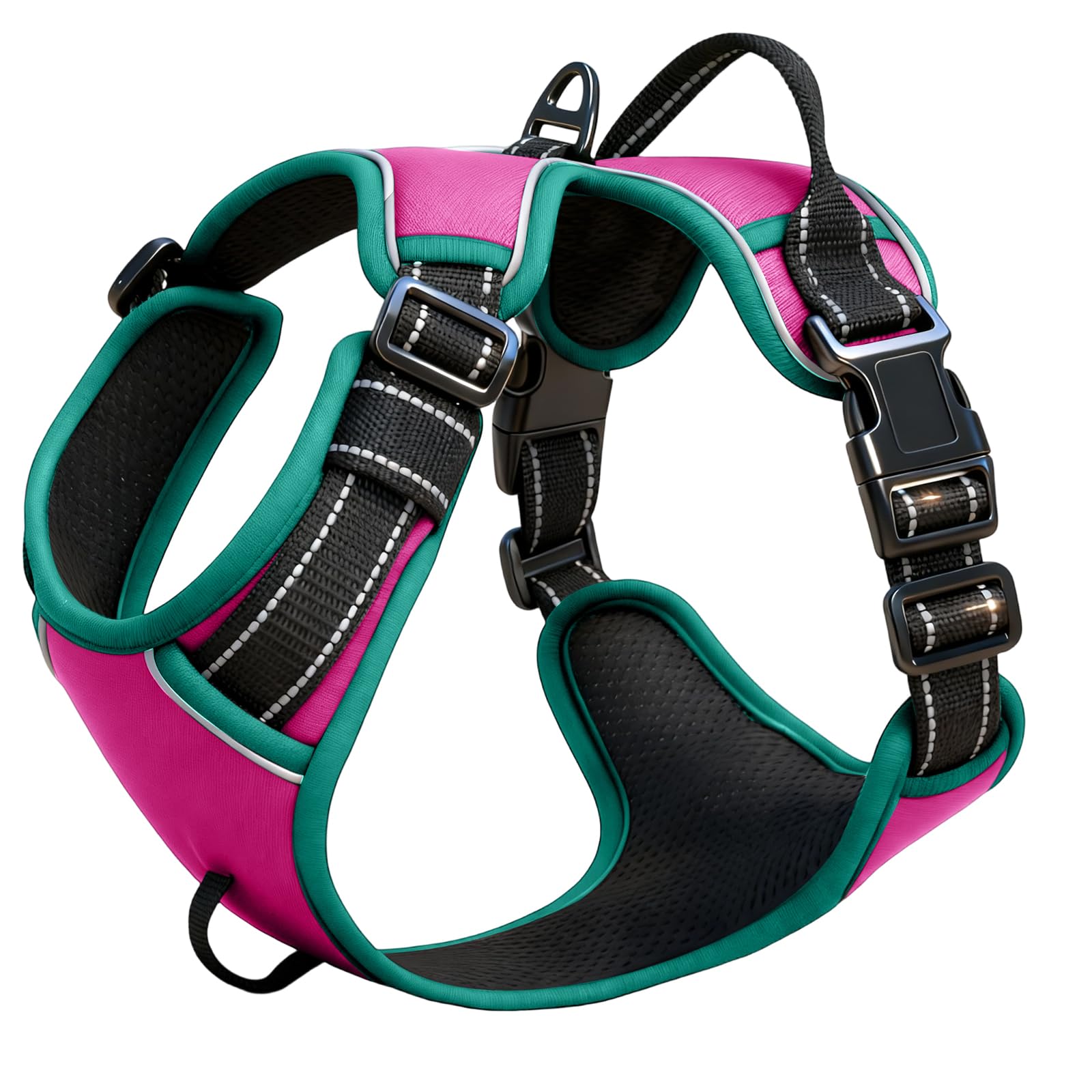 No-Pull Dog Harness — Pink/Turquoise